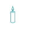 Candle icon symbolizing comfort and focus during services.