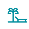 Palm tree and lounge chair icon representing unique hotel zones like the pool, spa, and lobby.