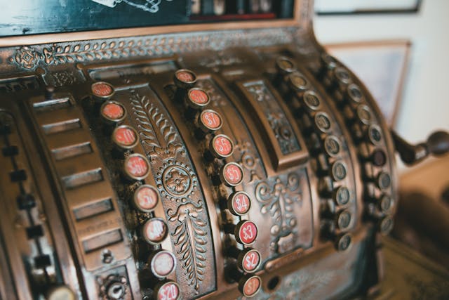 a vintage cash register in a store